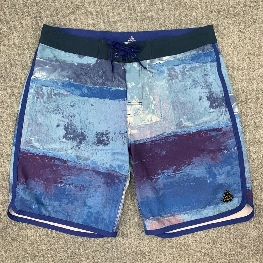 Prana Board Shorts Mens‎ 36 Dusky Skies Elliot High Seas Lightweight Surf Swim